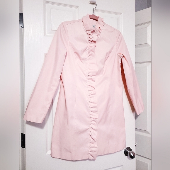 Cleo pastel pink ruffle front cotton blend jacket coat XS Petite XSP spring - Picture 2 of 13